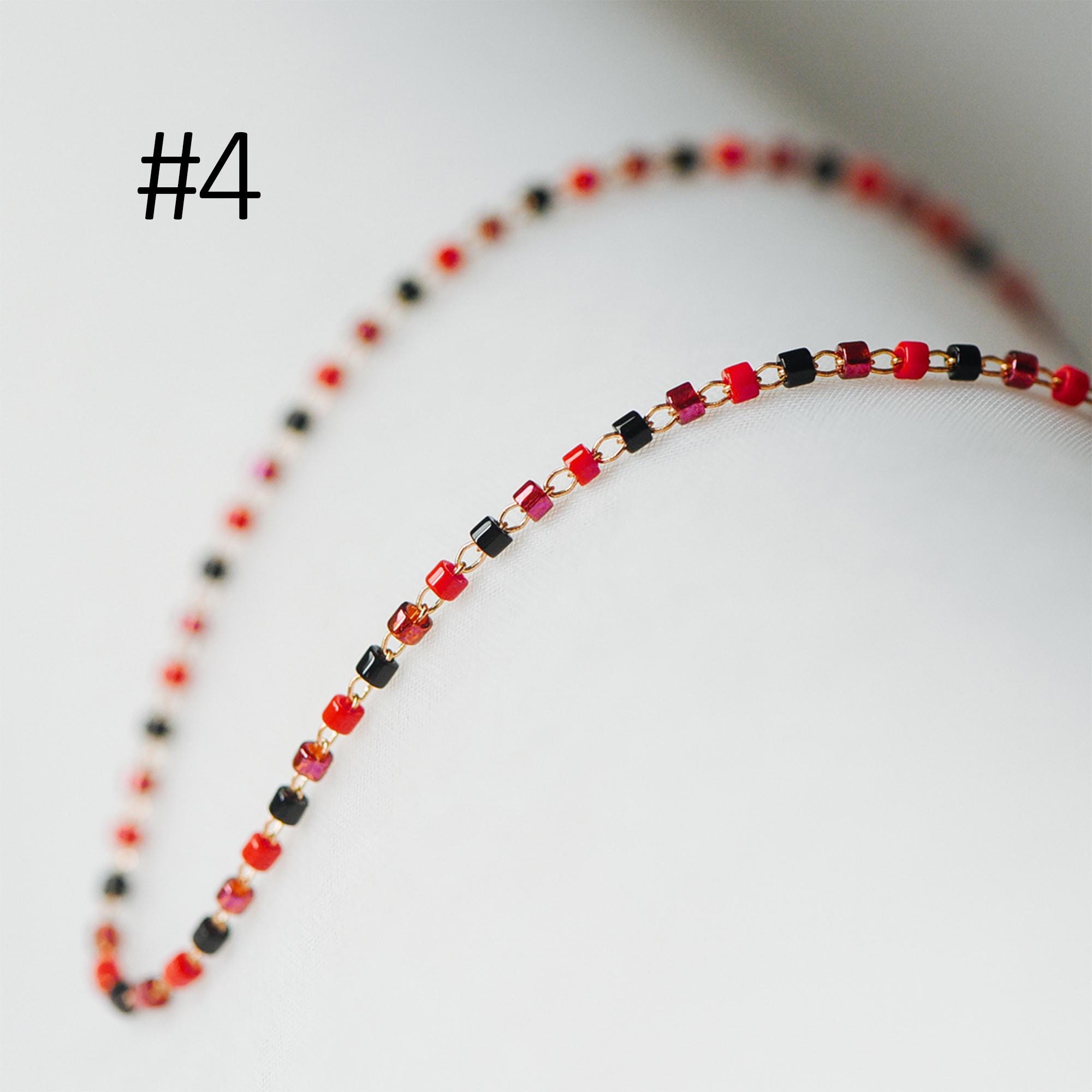 Dainty Miyuki Seed Glass Bead Chain 1.8mm, Unplated Brass Beaded Tiny Chain, Multi Colors Mix (#LK-052)/ 1 Meter=3.3ft